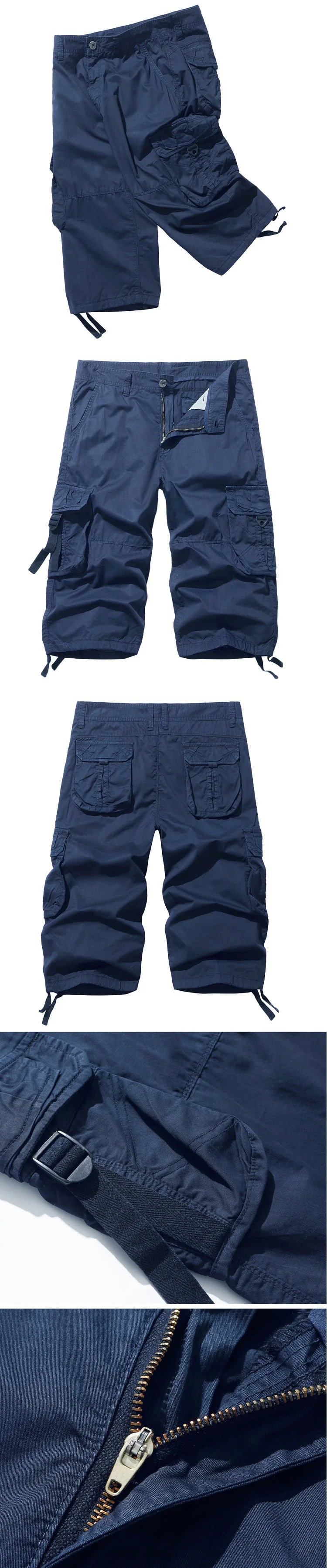 New style Cotton Below Knee Length  3/4 Long Shorts Men's Tactical Capri Pants Multi Pocket Summer Twill Work Cargo Pants Man
