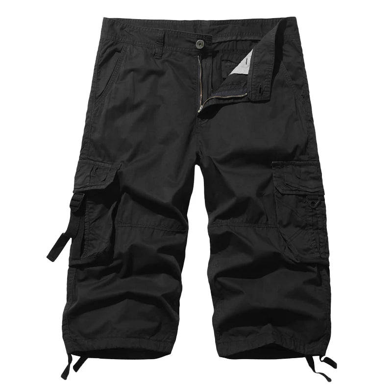 New style Cotton Below Knee Length  3/4 Long Shorts Men's Tactical Capri Pants Multi Pocket Summer Twill Work Cargo Pants Man