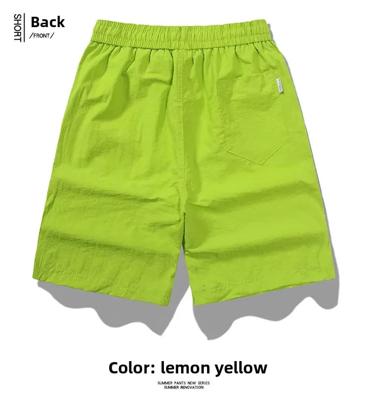Ice Sensation Quick Dry Breathable Loose Men's Shorts Summer Thin Five-Point Drawstring Pure Color Sporty Casual Shorts