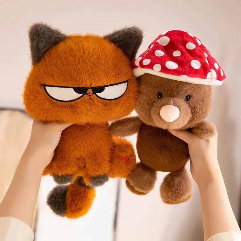 Hot Sale Anime Mole&Angry Cat Plush Toys Cartoon Mushroom Hat Mouse Orange Kitten Doll Lovely Children Companion Cool Gift