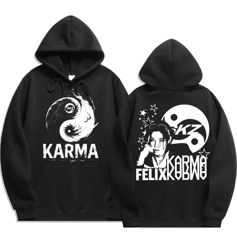 KPOP 4th Album "KARMA" Same Style Unisex Oversized Hoodie FELIX HAN BANGCHAN CHANGBIN HYUNJIN LEE KNOW K-POP Merchandise Apparel