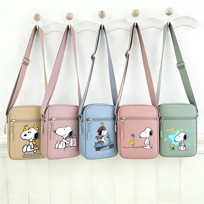 Kawaii Snoopy Women Men Shoulder Bag Fashion Mini Oxford Mobile Phone Bag Crossbody Bag Kawaii Ladies Waist Pack Wallet Gift
