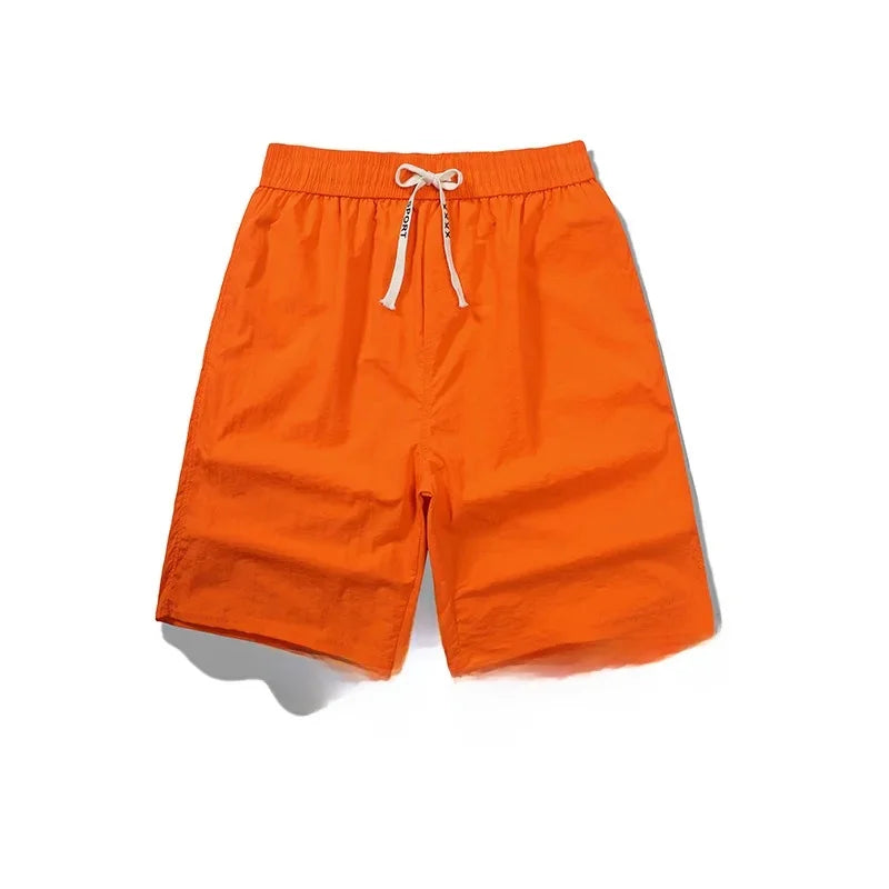 Ice Sensation Quick Dry Breathable Loose Men's Shorts Summer Thin Five-Point Drawstring Pure Color Sporty Casual Shorts