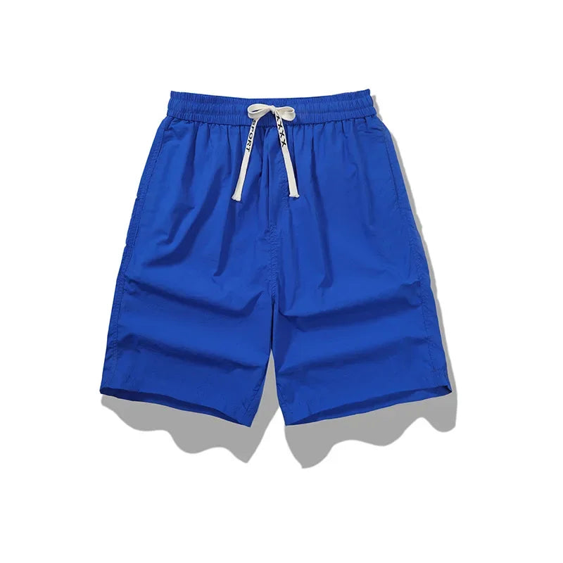 Ice Sensation Quick Dry Breathable Loose Men's Shorts Summer Thin Five-Point Drawstring Pure Color Sporty Casual Shorts