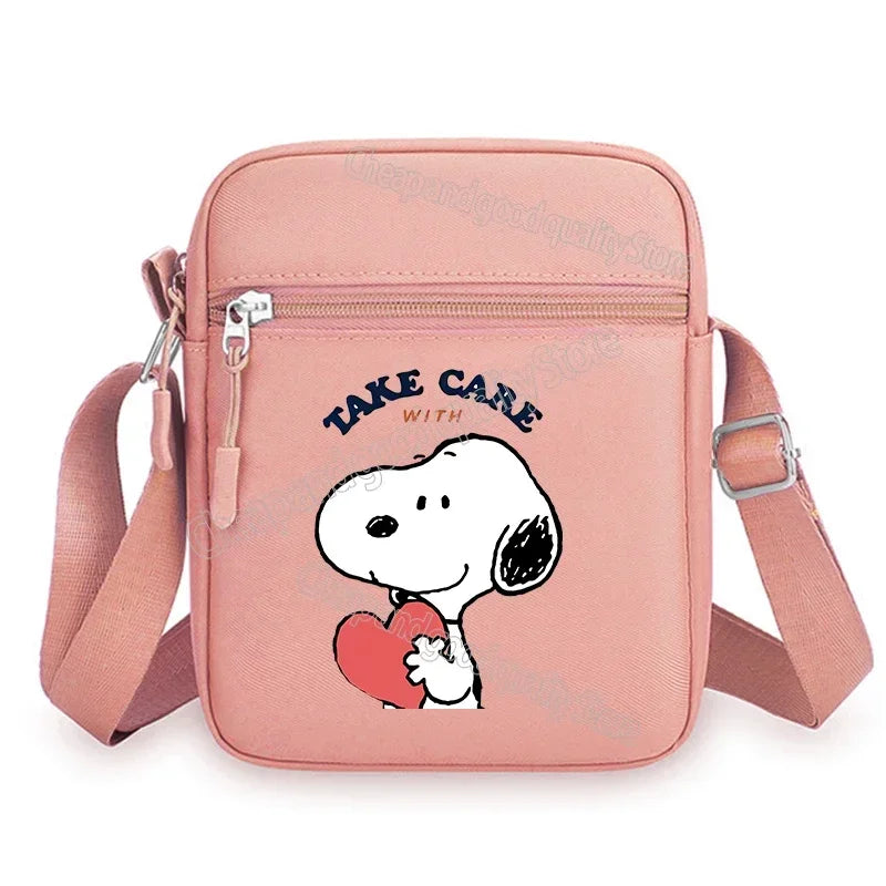 Kawaii Snoopy Women Men Shoulder Bag Fashion Mini Oxford Mobile Phone Bag Crossbody Bag Kawaii Ladies Waist Pack Wallet Gift