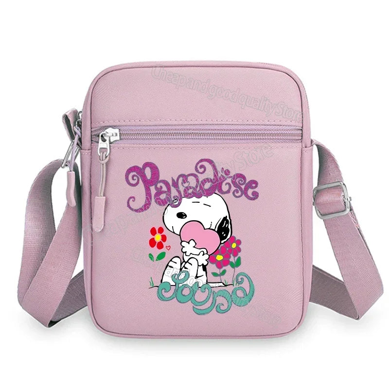 Kawaii Snoopy Women Men Shoulder Bag Fashion Mini Oxford Mobile Phone Bag Crossbody Bag Kawaii Ladies Waist Pack Wallet Gift