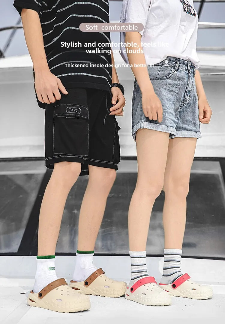 Flowllorss Men's Summer Outdoor Driving Sports Sandals Thick Bottom Anti-Slip Slip-On Beach Shoes Comfortable Wear Hole Shoes