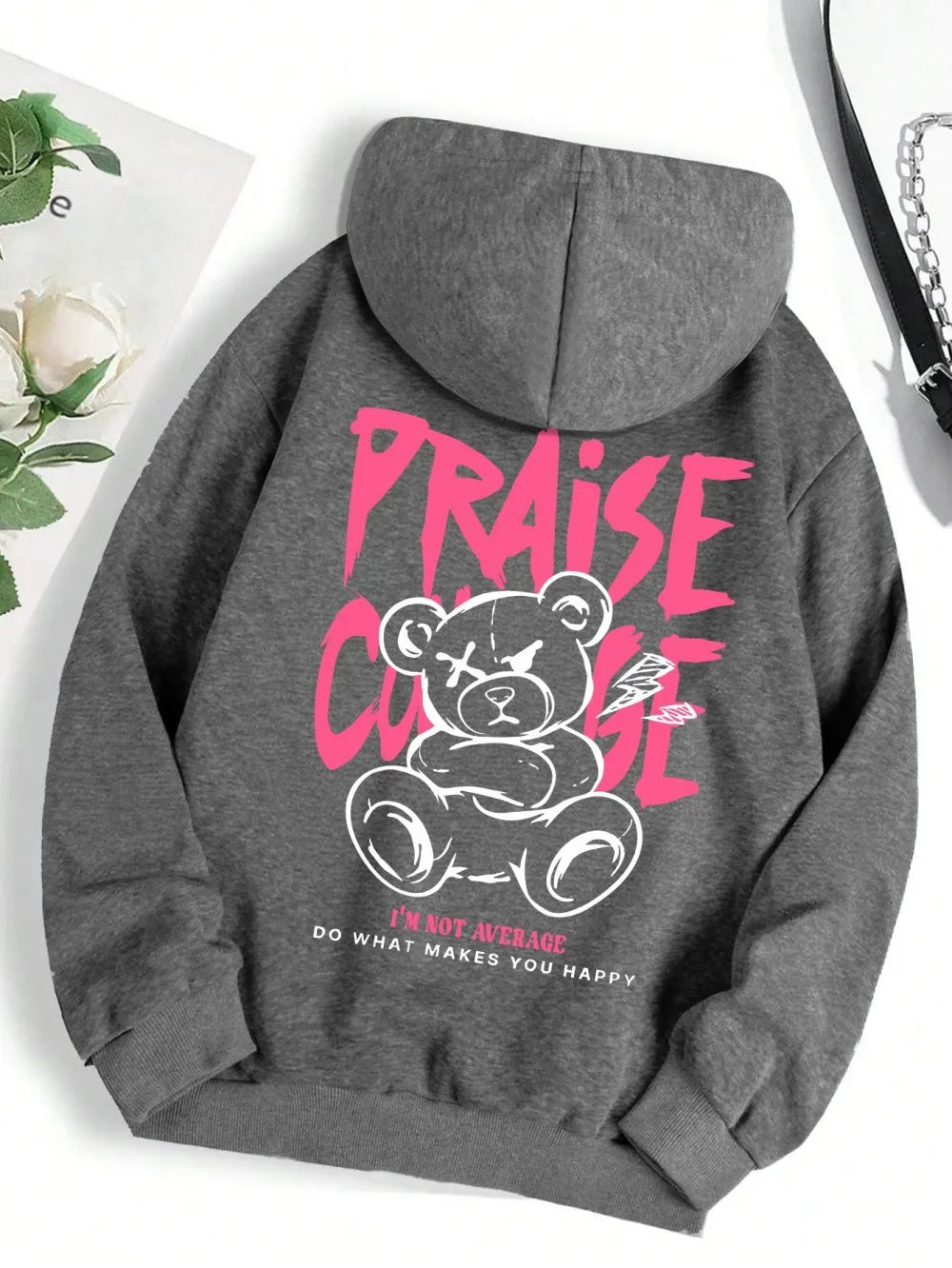 2025 Autumn New Men's Bear Letter Printed Comfortable Breathable Hoodie Outdoor City Street Style Hoodie