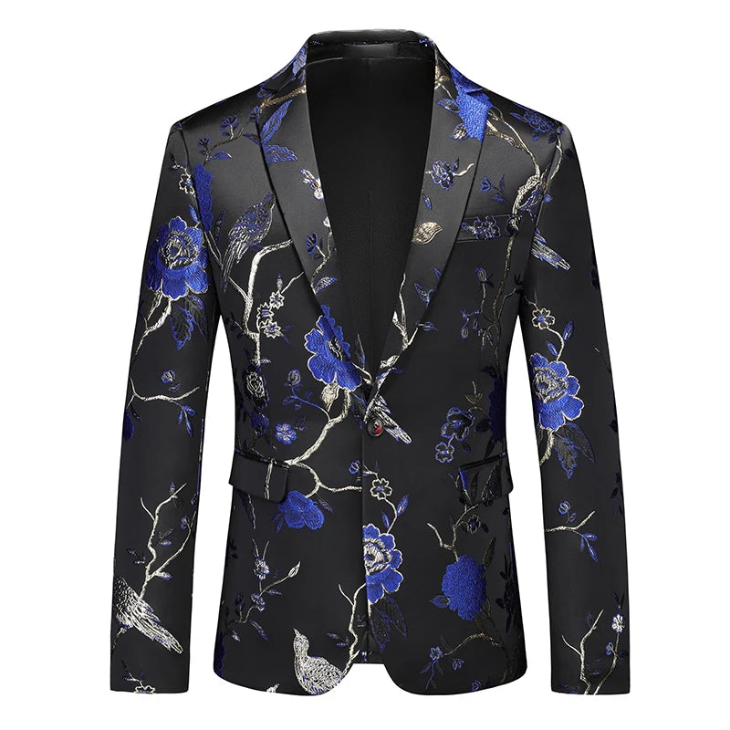2026 New Men's White Rose Pattern Suit Jacket, Wedding Party Dress Coat, High Quality Men Slim Blazers Masculino Big Size M-6XL