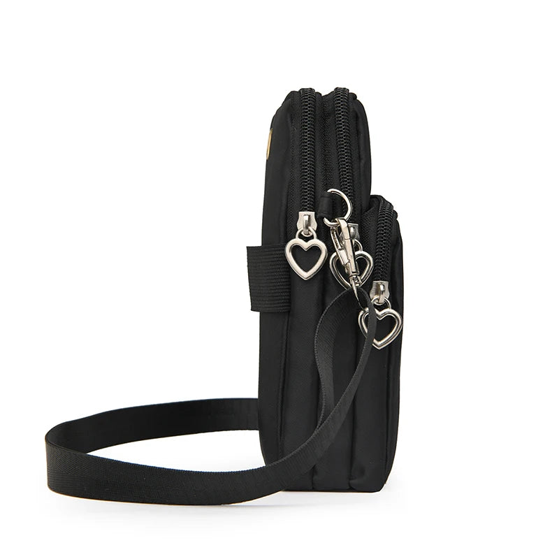Women's Single Shoulder Crossbody Cell Phone Bag Four Zipper Bag Hanging Neck Coin Bag Outdoor Sports Arm Bag