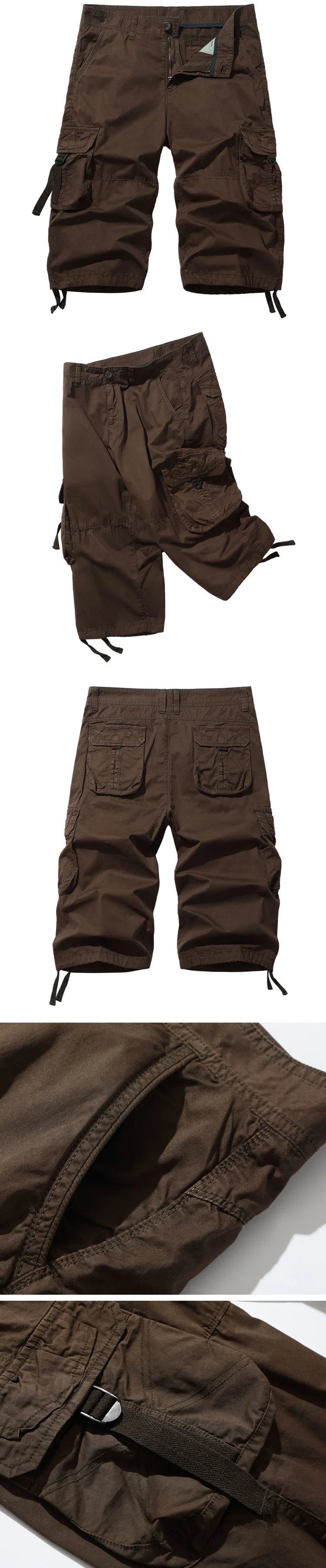 New style Cotton Below Knee Length  3/4 Long Shorts Men's Tactical Capri Pants Multi Pocket Summer Twill Work Cargo Pants Man