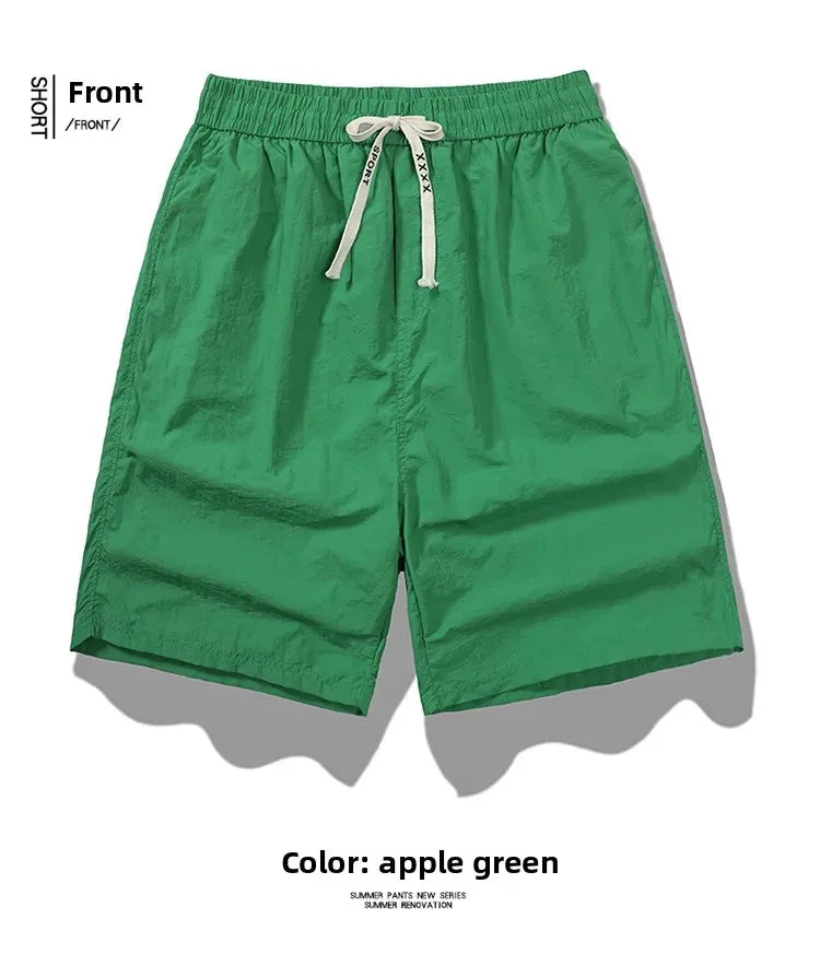 Ice Sensation Quick Dry Breathable Loose Men's Shorts Summer Thin Five-Point Drawstring Pure Color Sporty Casual Shorts