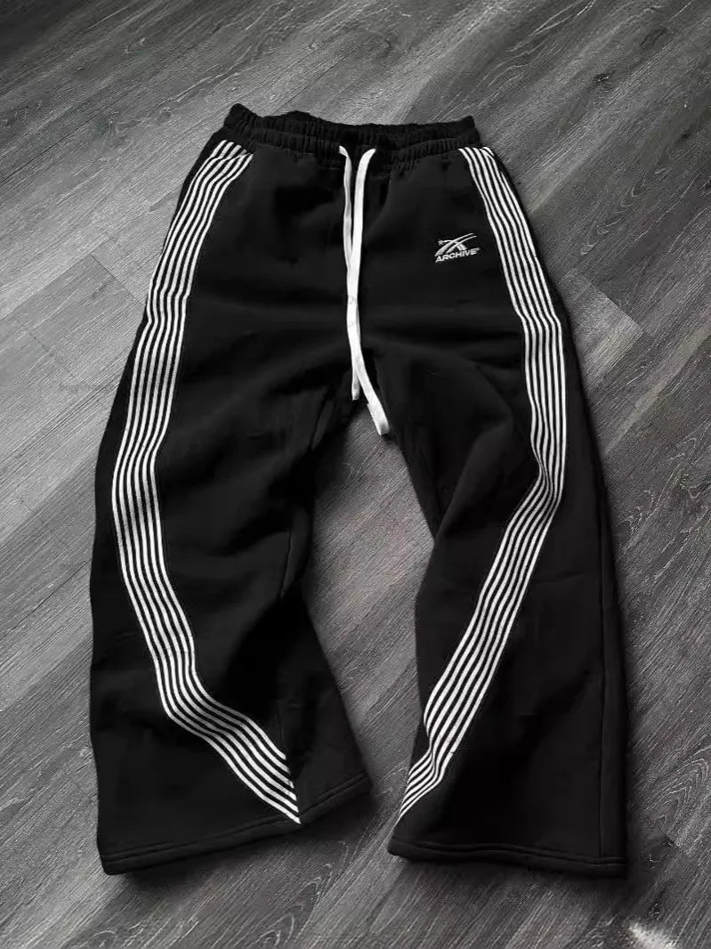 Mens Y2K Striped Sweatpants Harajuku Retro American High Street Loose Casual Hip Hop Versatile Trendy Joggers Streetwear Pants