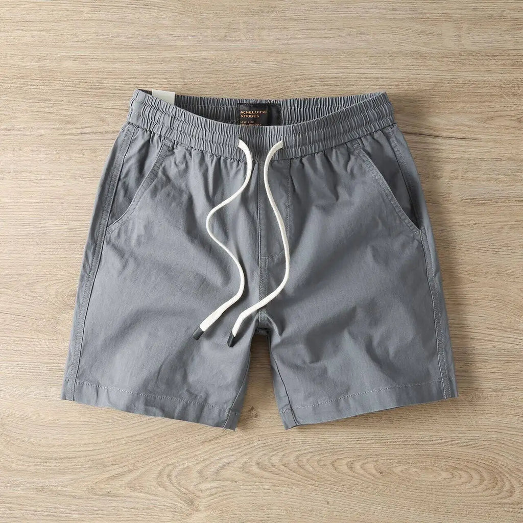 Summer Men's Casual Sports Shorts Loose Elastic Waist Four-Fifths Length Washed Outdoor Wear Youth Fashion Basic  Color