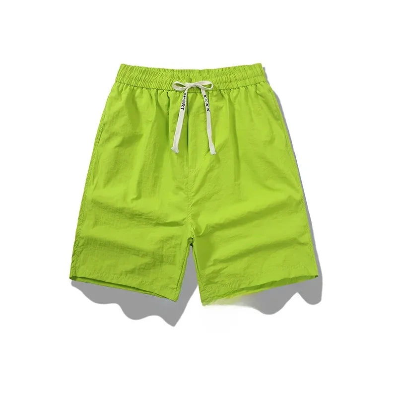 Ice Sensation Quick Dry Breathable Loose Men's Shorts Summer Thin Five-Point Drawstring Pure Color Sporty Casual Shorts