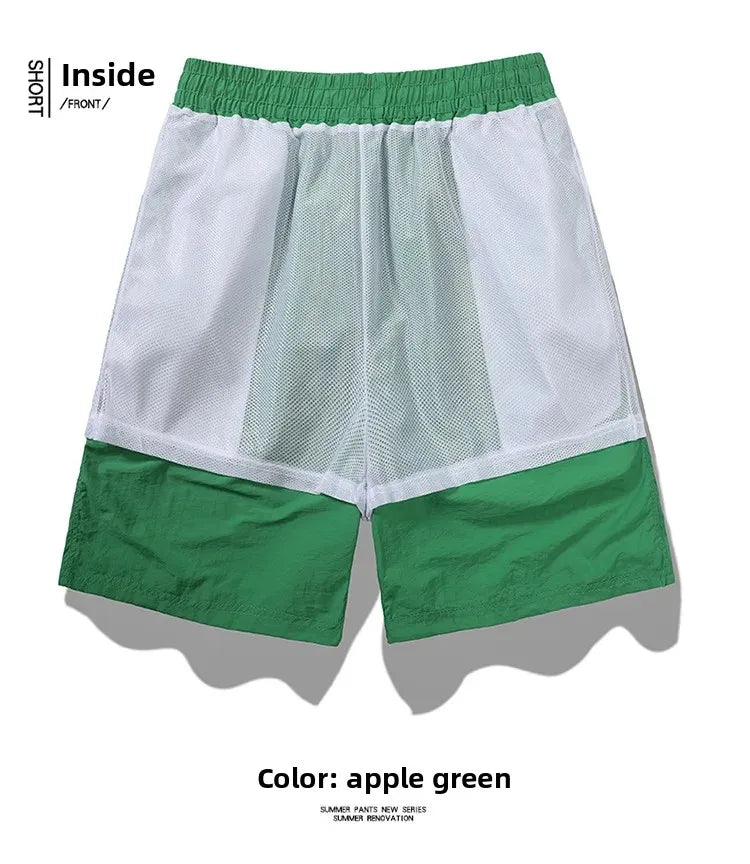 Ice Sensation Quick Dry Breathable Loose Men's Shorts Summer Thin Five-Point Drawstring Pure Color Sporty Casual Shorts