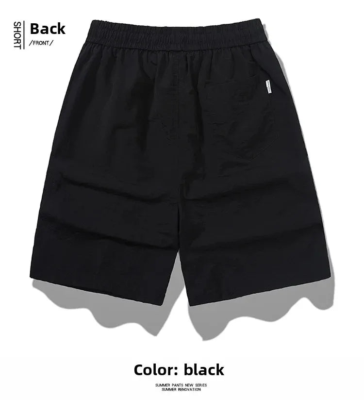 Ice Sensation Quick Dry Breathable Loose Men's Shorts Summer Thin Five-Point Drawstring Pure Color Sporty Casual Shorts