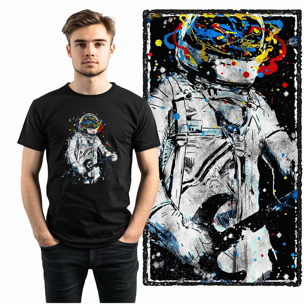 Coolmind SA 100% Cotton astronaut Graphic T shirt fo men Cool Moon print Big Size men tshirt BLACK men's novelty tee shirt