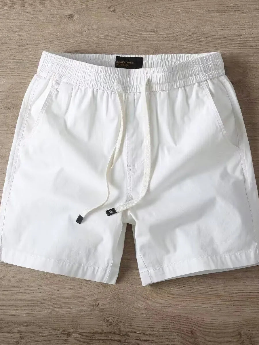Summer Men's Casual Sports Shorts Loose Elastic Waist Four-Fifths Length Washed Outdoor Wear Youth Fashion Basic  Color