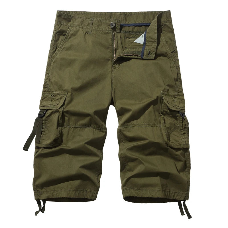 New style Cotton Below Knee Length  3/4 Long Shorts Men's Tactical Capri Pants Multi Pocket Summer Twill Work Cargo Pants Man