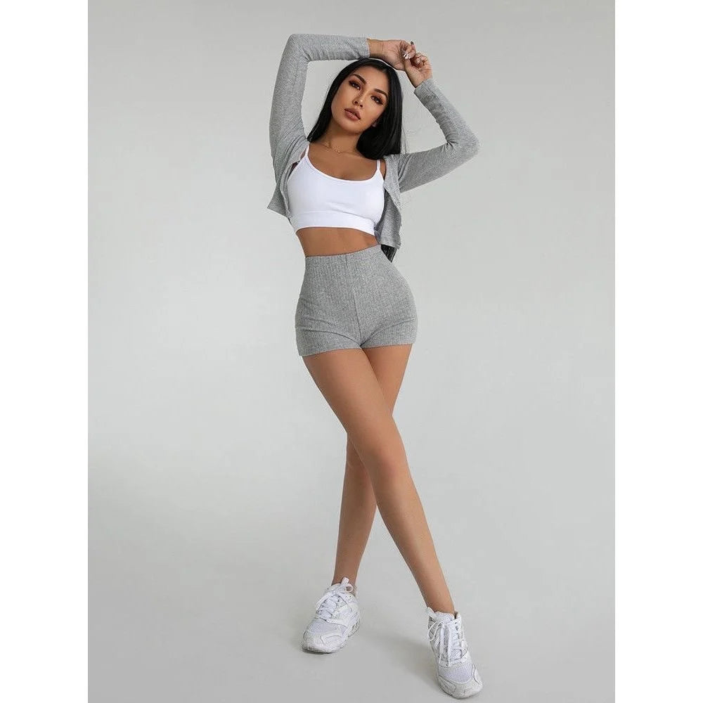 American Style Shorts Women High Waist Sheath Stretch Solid Knitting Hot Trousers Sexy Spice Girls Summer Simple Sporty Casual
