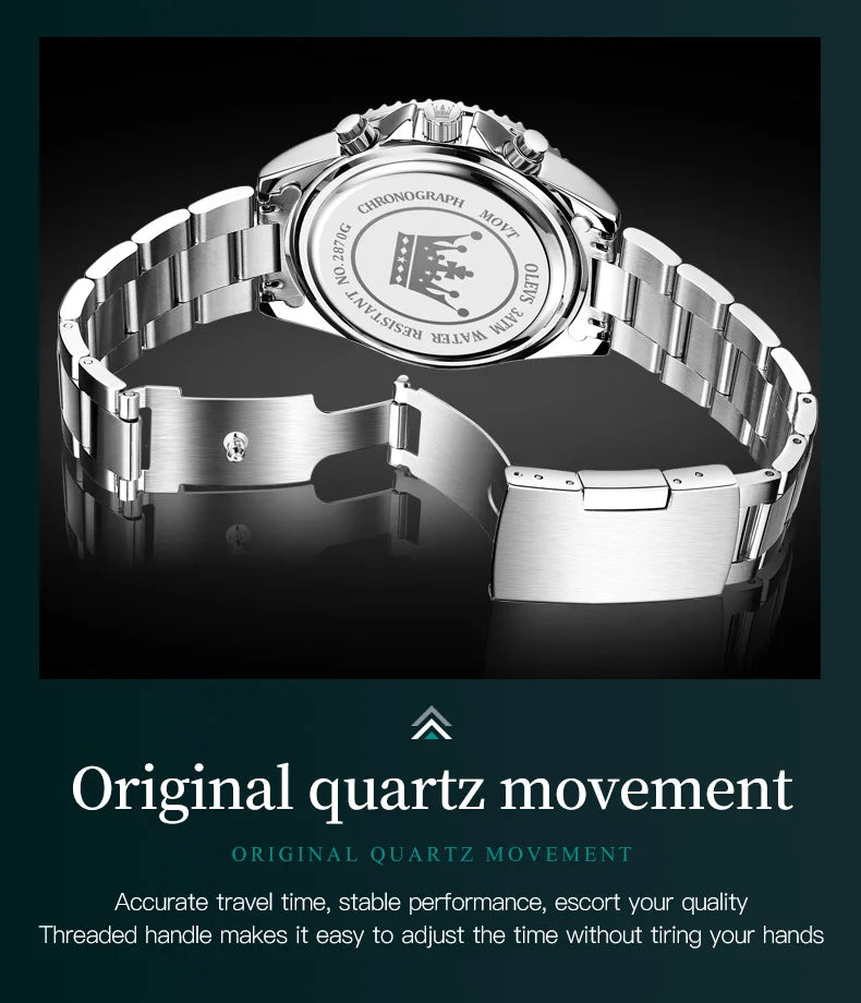 OLEVS Men's Watches Top Brand Luxury Watch for Men Original Waterproof Stainless Steel Chronograph Moon Phase Date Rota Dial