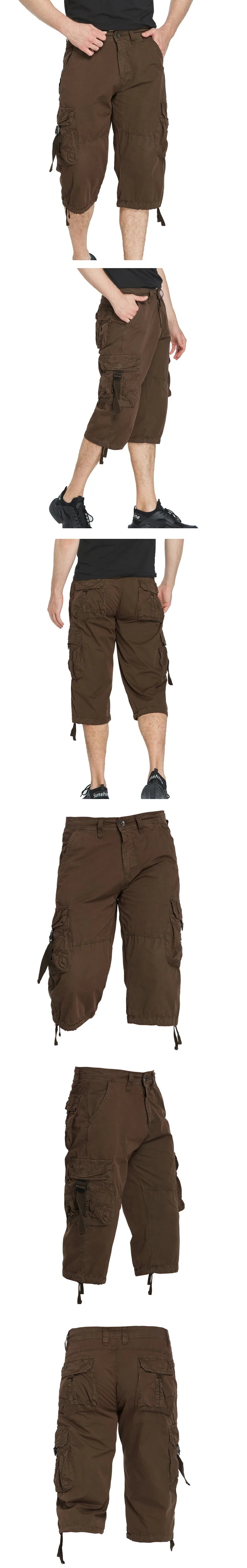 New style Cotton Below Knee Length  3/4 Long Shorts Men's Tactical Capri Pants Multi Pocket Summer Twill Work Cargo Pants Man