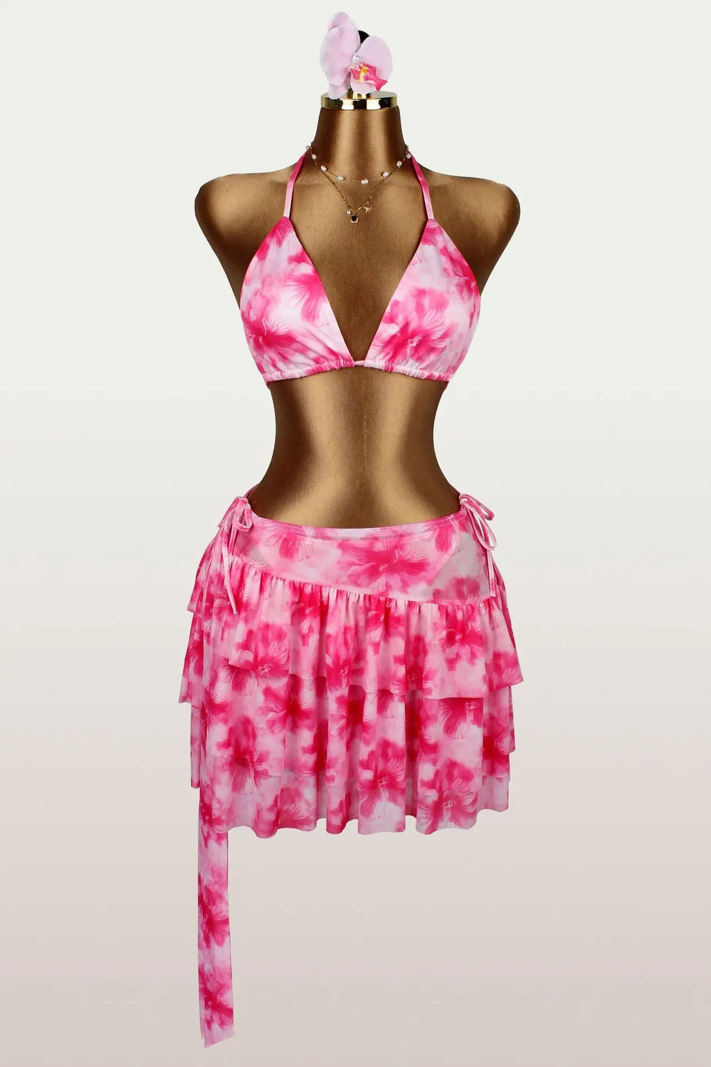 New Color-blocking Slim-fit Sexy Casual Hot Vacation Swimsuit With Straps, Three-piece Bikini Set
