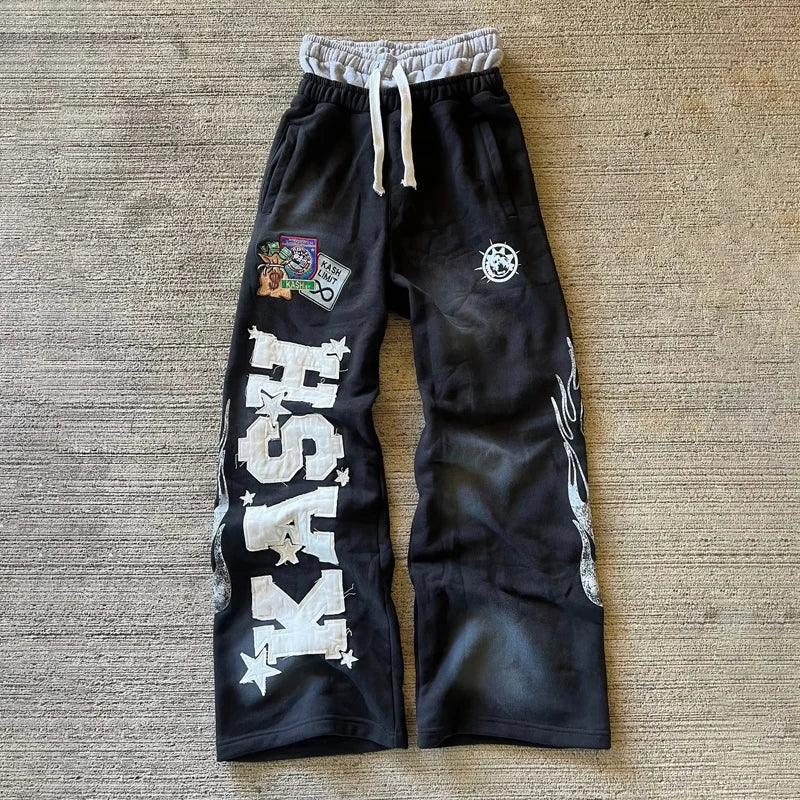 Y2k Embroidered Gray Casual Pants Striped Functional Tactical Functional Baggy Men's Women Premium Jogging Drawstring Sweatpants