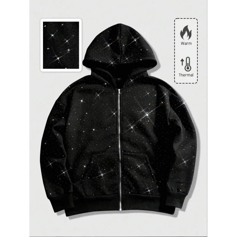 Star Eye Print Hoodie Men's Fleece Lined Sweatshirt Urban Style Comfortable Fit Winter Collection No Brand Registered Trademark