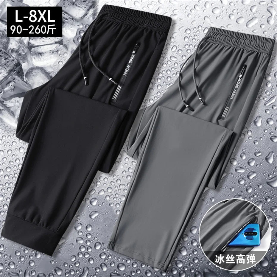 2024 Summer Cool Pants Men 8XL Plus Szie Sweatpants Fashion Casual Stretch Pants Male Big Size 7XL Summer Trousers Black Grey