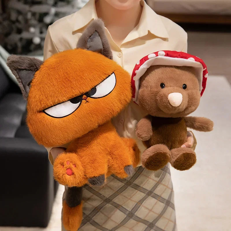 Hot Sale Anime Mole&Angry Cat Plush Toys Cartoon Mushroom Hat Mouse Orange Kitten Doll Lovely Children Companion Cool Gift