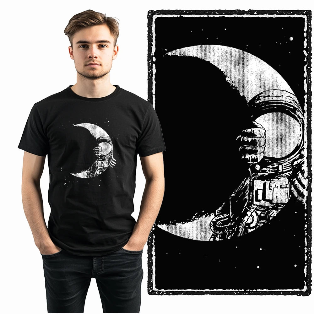 Coolmind SA 100% Cotton astronaut Graphic T shirt fo men Cool Moon print Big Size men tshirt BLACK men's novelty tee shirt