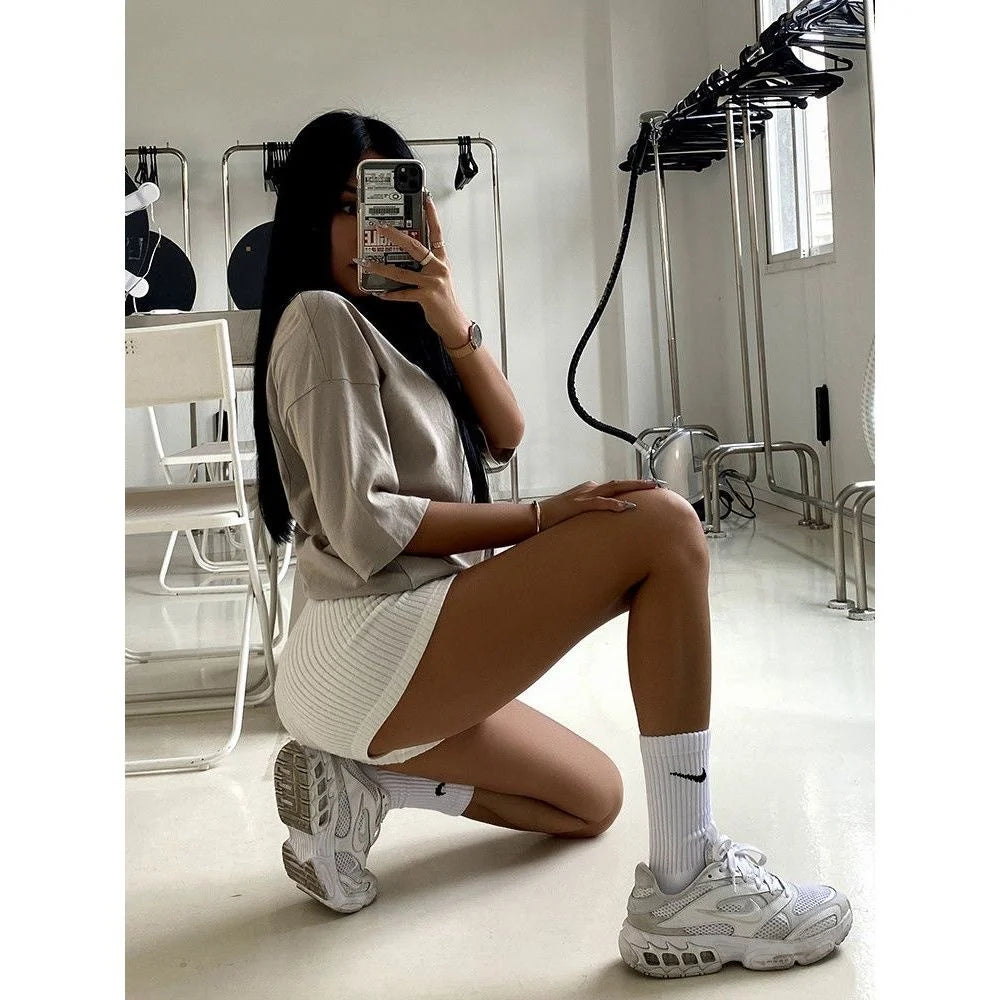 American Style Shorts Women High Waist Sheath Stretch Solid Knitting Hot Trousers Sexy Spice Girls Summer Simple Sporty Casual