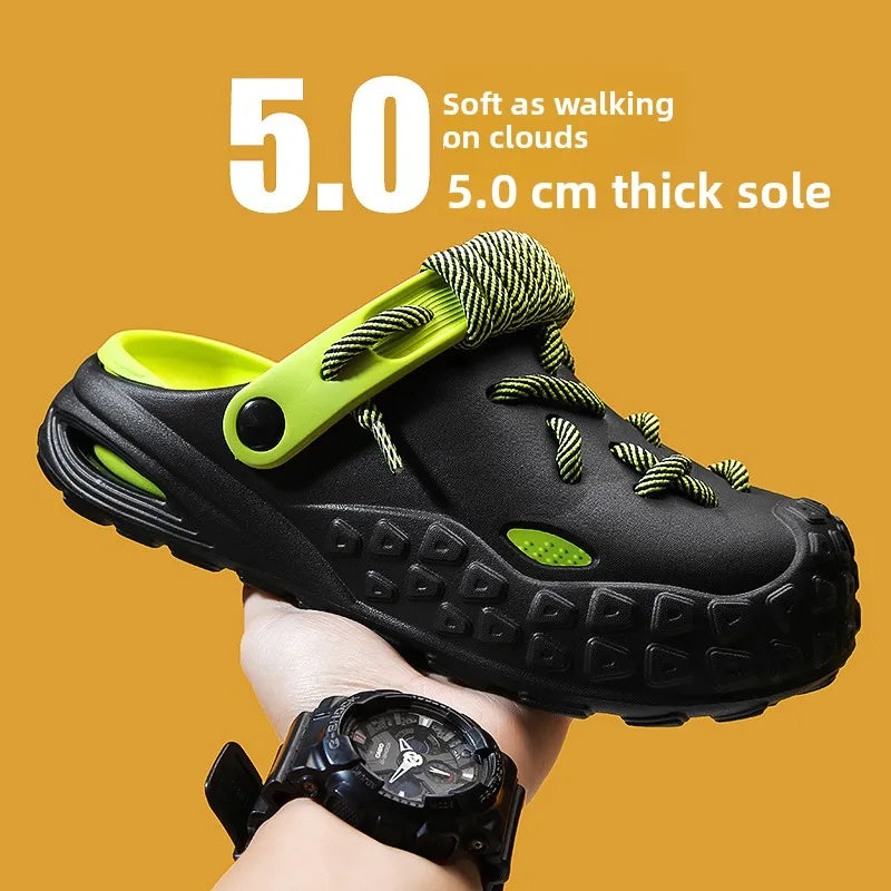 Flowllorss Men's Summer Outdoor Driving Sports Sandals Thick Bottom Anti-Slip Slip-On Beach Shoes Comfortable Wear Hole Shoes