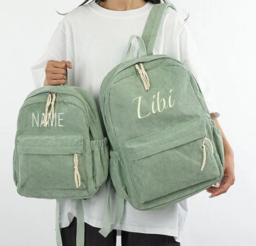 Custom Schoolbag 2025 New Fashion Corduroy Smooth Zipper Personalized Unique Name Large Capacity Travel Backpack Hiking Rucksack
