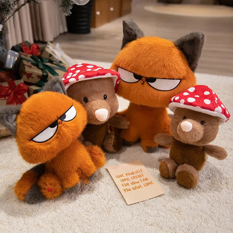 Hot Sale Anime Mole&Angry Cat Plush Toys Cartoon Mushroom Hat Mouse Orange Kitten Doll Lovely Children Companion Cool Gift