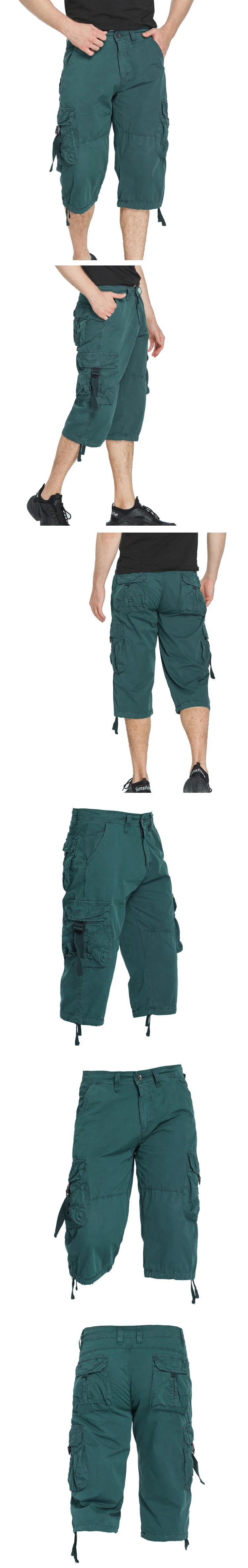 New style Cotton Below Knee Length  3/4 Long Shorts Men's Tactical Capri Pants Multi Pocket Summer Twill Work Cargo Pants Man