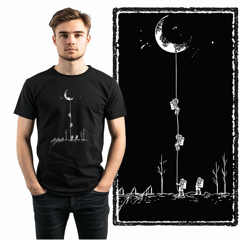 Coolmind SA 100% Cotton astronaut Graphic T shirt fo men Cool Moon print Big Size men tshirt BLACK men's novelty tee shirt