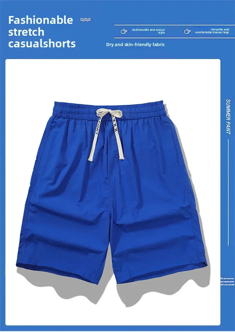 Ice Sensation Quick Dry Breathable Loose Men's Shorts Summer Thin Five-Point Drawstring Pure Color Sporty Casual Shorts