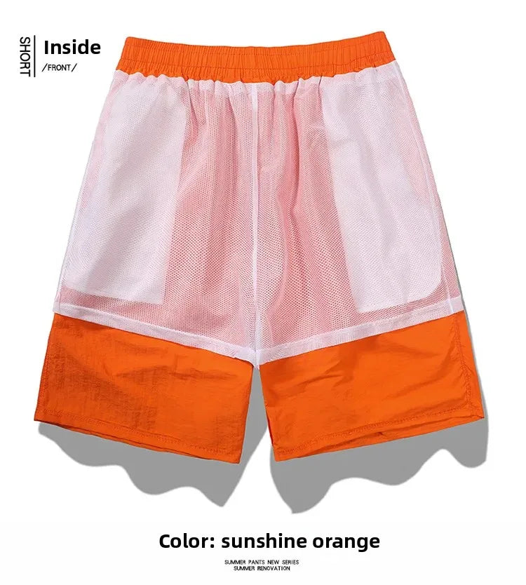 Ice Sensation Quick Dry Breathable Loose Men's Shorts Summer Thin Five-Point Drawstring Pure Color Sporty Casual Shorts