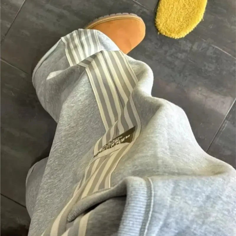 Y2k Embroidered Gray Casual Pants Striped Functional Tactical Functional Baggy Men's Women Premium Jogging Drawstring Sweatpants