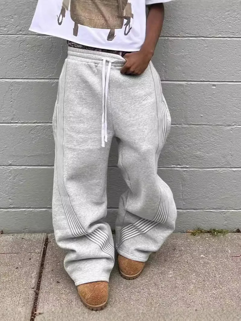 Mens Y2K Striped Sweatpants Harajuku Retro American High Street Loose Casual Hip Hop Versatile Trendy Joggers Streetwear Pants