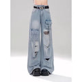 Gothic Y2k 2000s Pockets Safari Ripped Baggy Jeans Women Black Girl Denim Trousers Punk Pants Vintage Woman Clothing Clothes