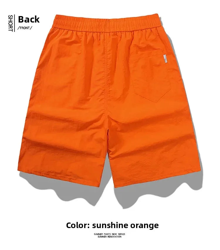 Ice Sensation Quick Dry Breathable Loose Men's Shorts Summer Thin Five-Point Drawstring Pure Color Sporty Casual Shorts