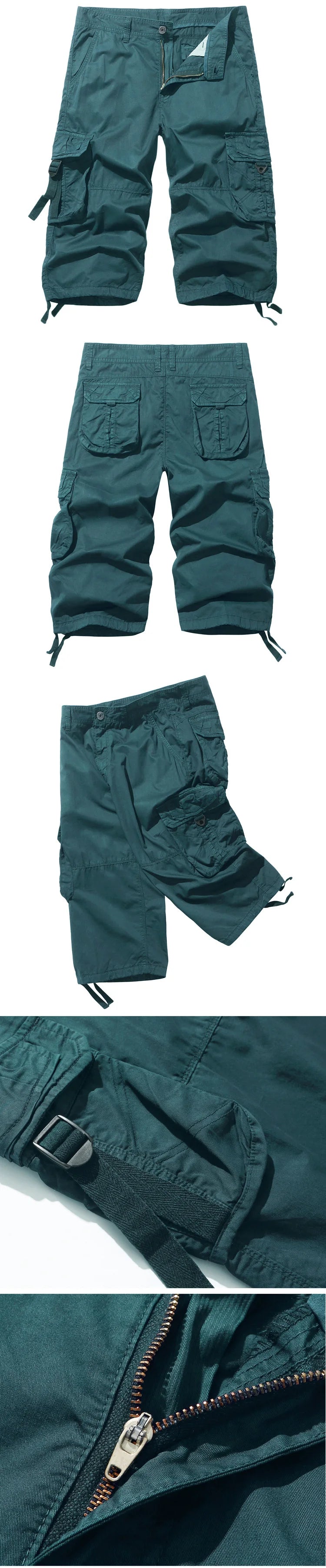 New style Cotton Below Knee Length  3/4 Long Shorts Men's Tactical Capri Pants Multi Pocket Summer Twill Work Cargo Pants Man