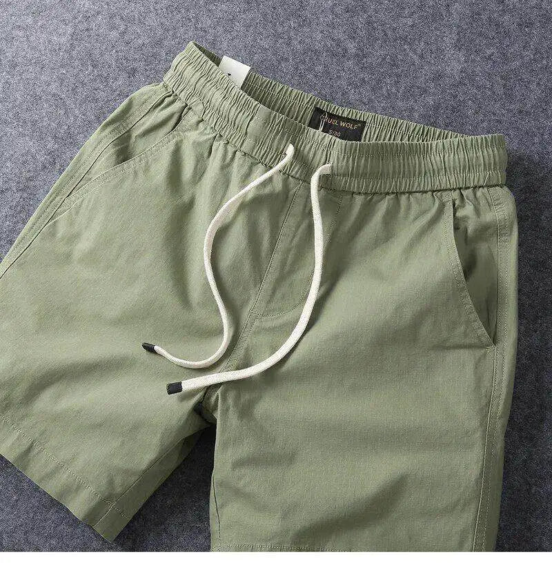 Summer Men's Casual Sports Shorts Loose Elastic Waist Four-Fifths Length Washed Outdoor Wear Youth Fashion Basic  Color