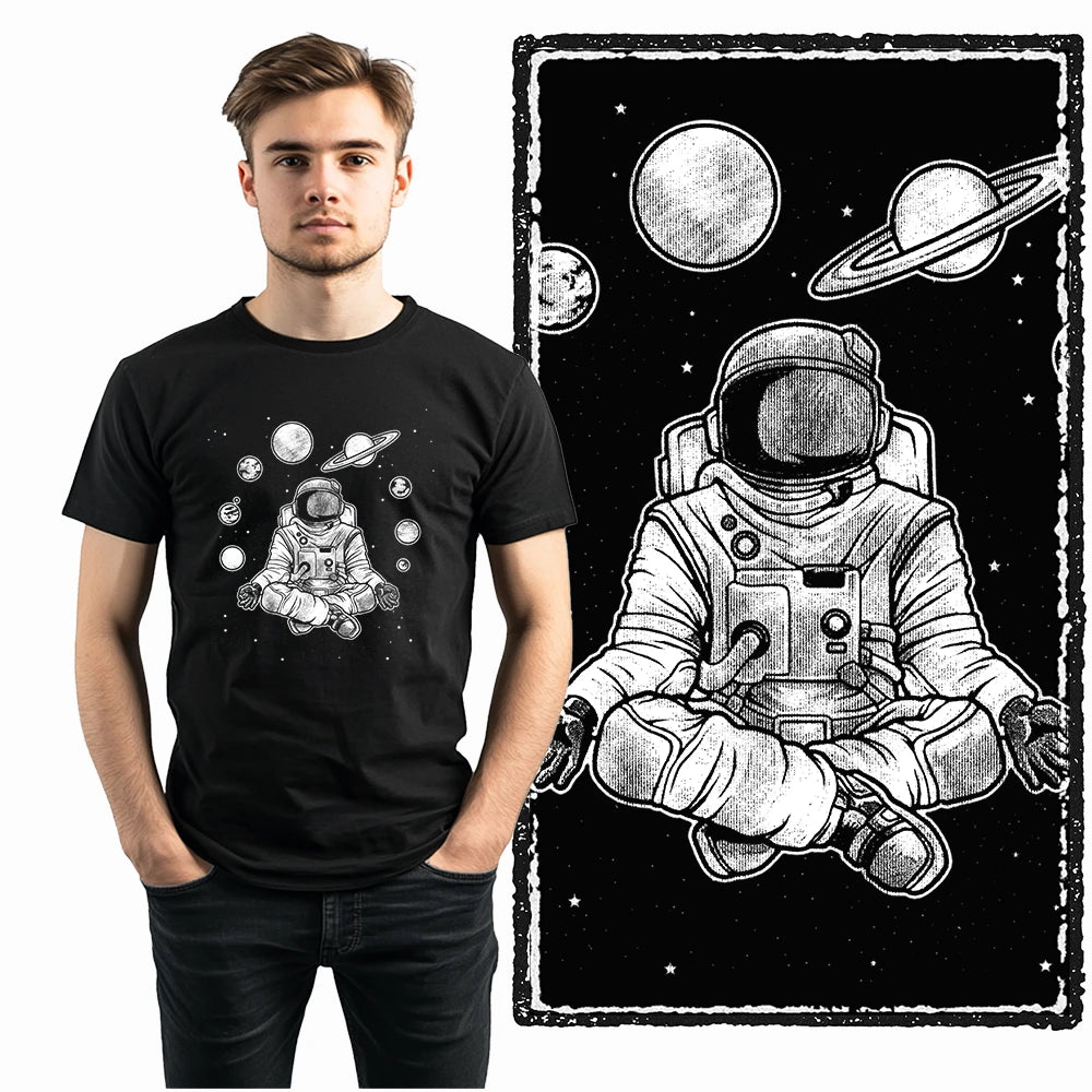 Coolmind SA 100% Cotton astronaut Graphic T shirt fo men Cool Moon print Big Size men tshirt BLACK men's novelty tee shirt