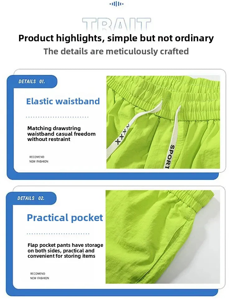 Ice Sensation Quick Dry Breathable Loose Men's Shorts Summer Thin Five-Point Drawstring Pure Color Sporty Casual Shorts