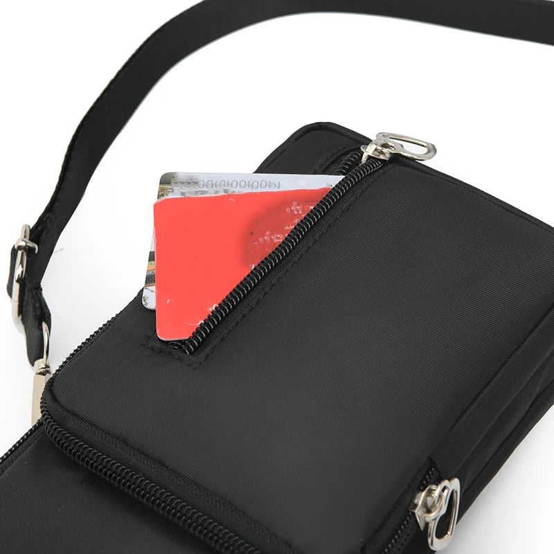 Women's Single Shoulder Crossbody Cell Phone Bag Four Zipper Bag Hanging Neck Coin Bag Outdoor Sports Arm Bag